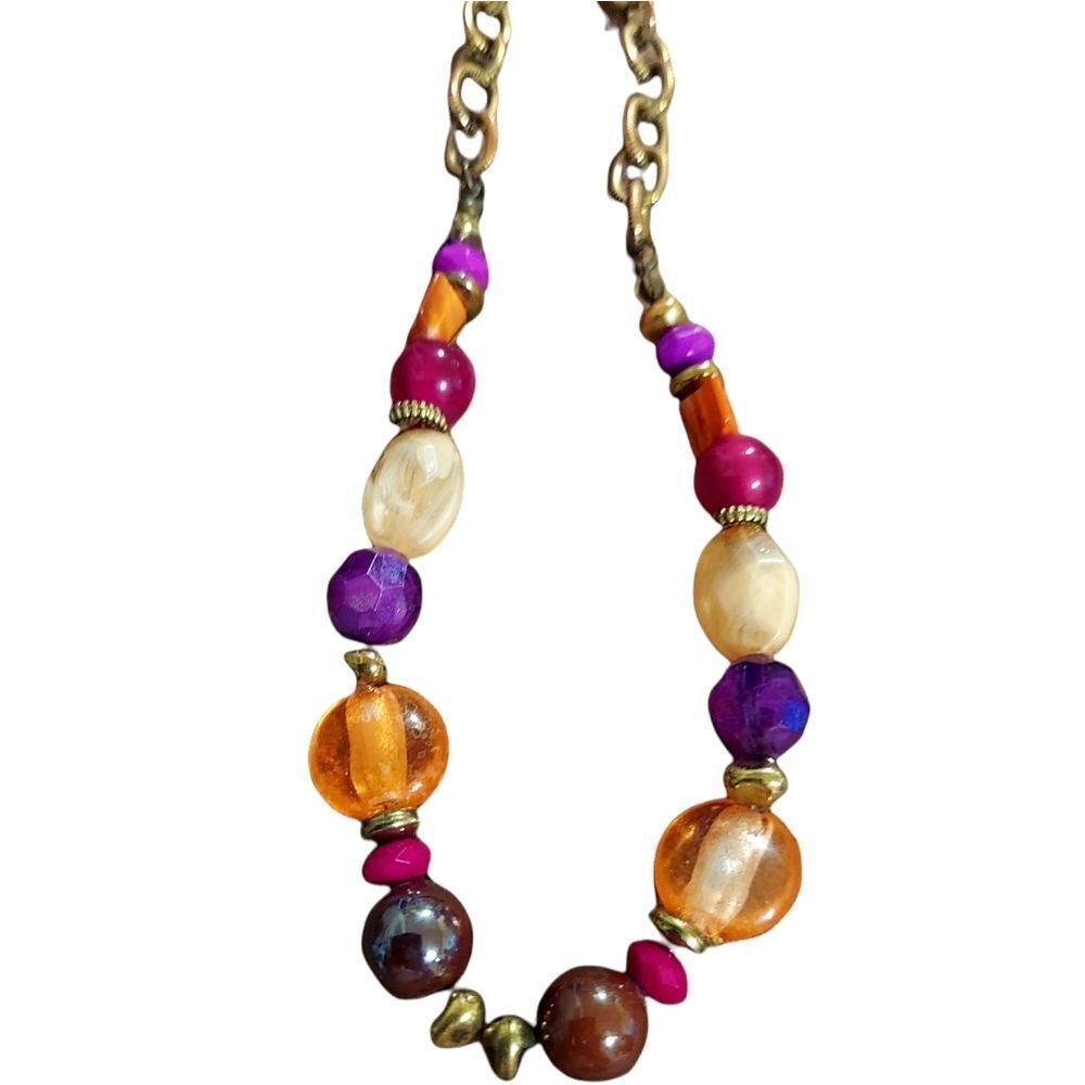Ruby Rd Multi Color Beaded Necklace With Gold Cha… - image 2